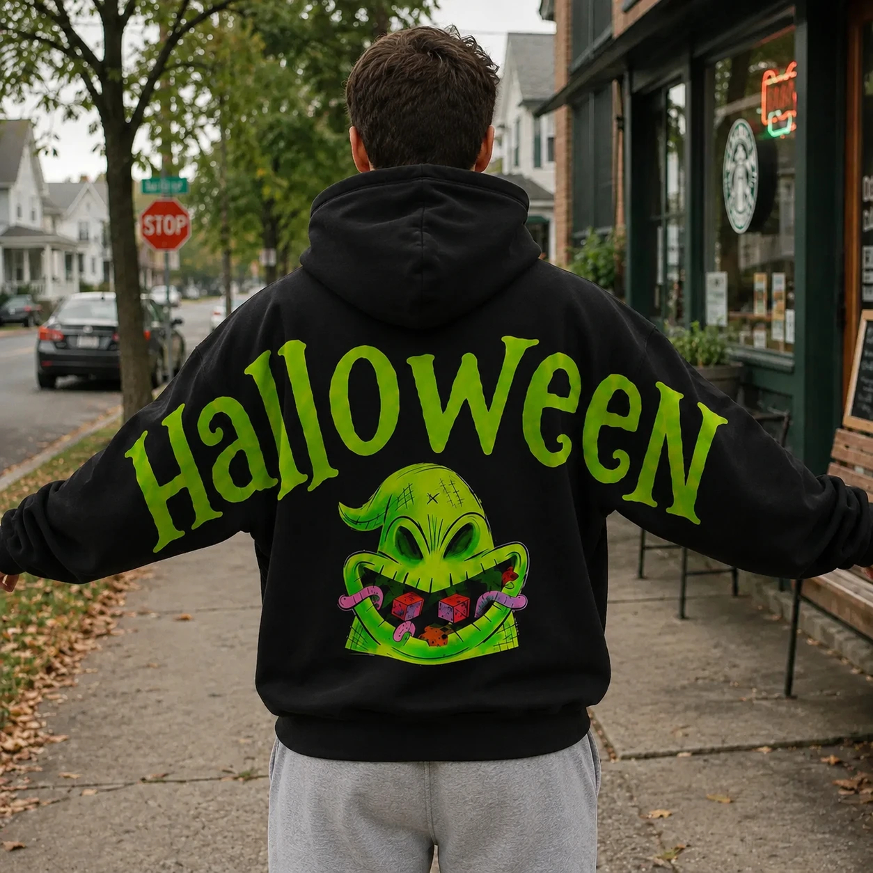 Retro 90's Funny Ghostface Scream Shoulder-to-Shoulder Back Lettering Sweatshirt Hoodie-F