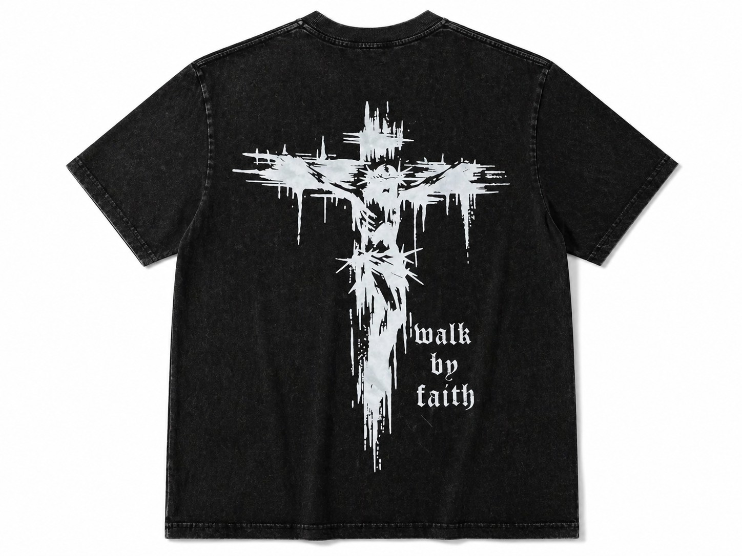 Vintage Christian Faith Graphic Men's T-Shirt – Walk By Faith Washed Black Casual Streetwear Tee