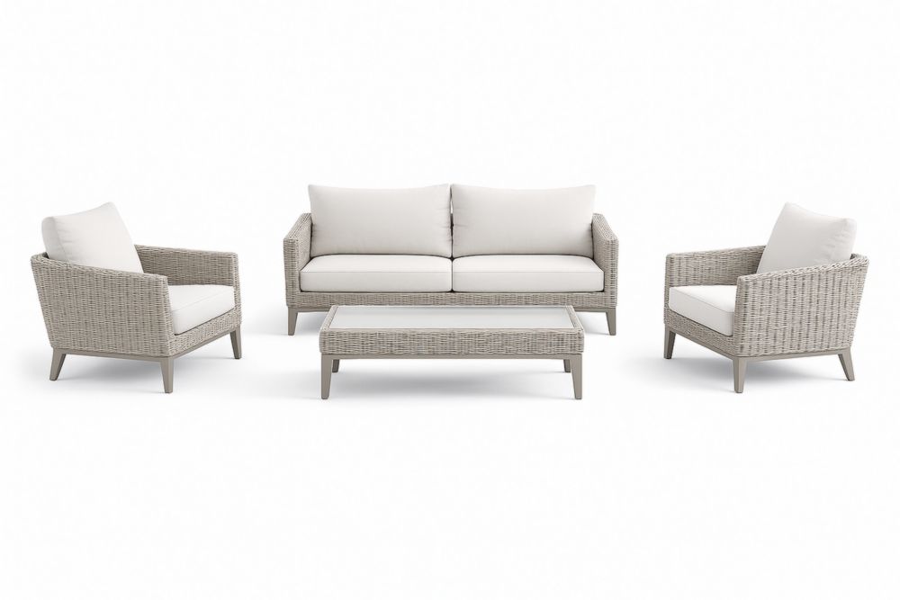 Ensemble de salon extérieur en rotin synthétique avec coussins en polyester