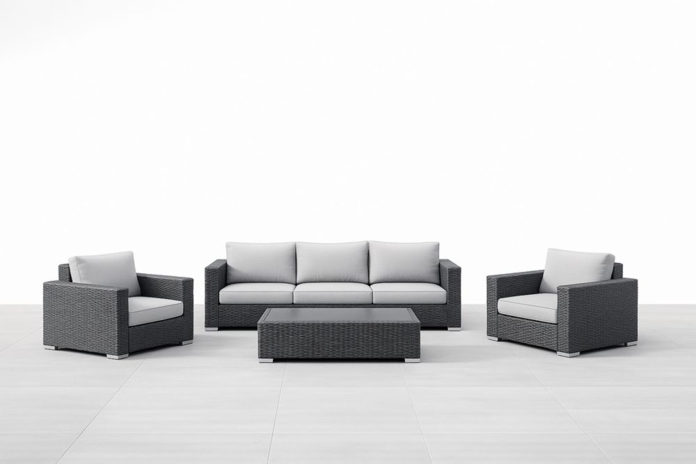 Salon de Jardin en Résine Tressée Gris Anthracite avec Coussins en Mousse Haute Densité