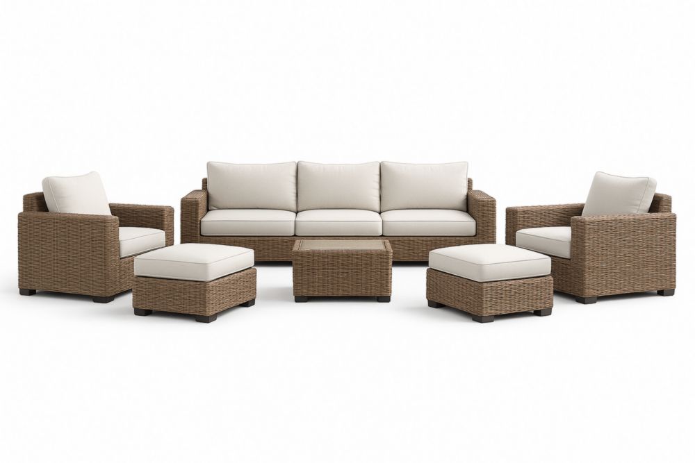 Ensemble de salon en résine tressée avec coussins couleur Crème