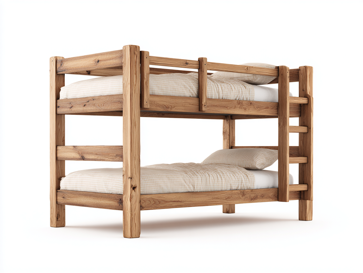 Etagenbetten-Massivholz-212x102x162 cm-Natur-Rustikaler Stil mit Leiter-Casagohub