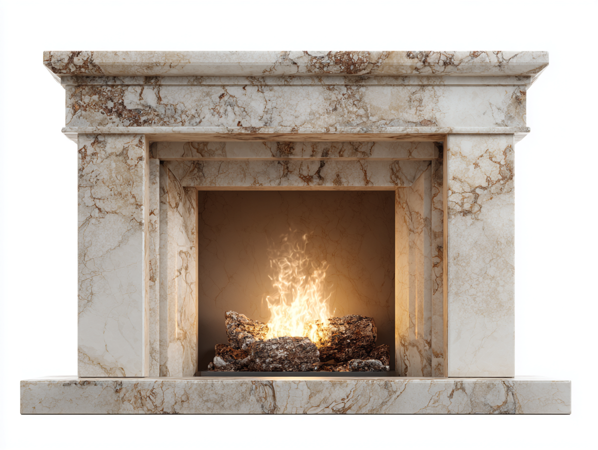 Kamin-Marmor-142x42x104 cm-Beige-Klassischer Elegantstil-Casagohub