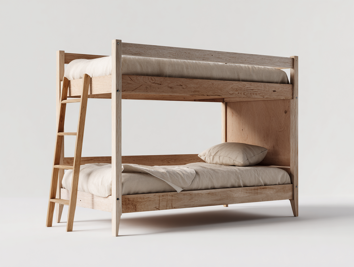 Etagenbetten-Massivholz-214x100x165 cm-Natur-Skandinavischer Stil mit Leiter-Casagohub