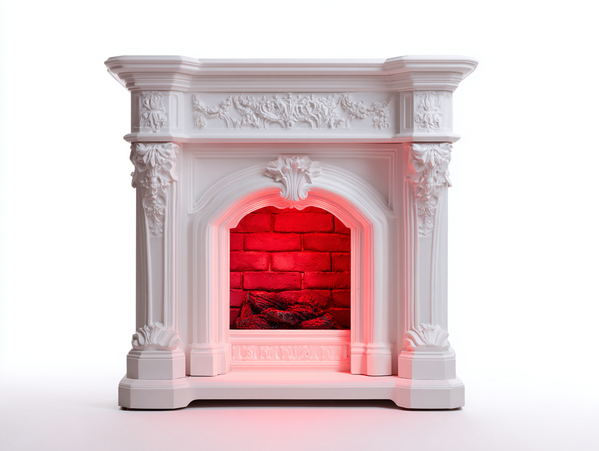 Kamin-MDF-Kunststein-116x34x102 cm-Weiß-Klassischer Stil LED Flammeneffekt-Casagohub