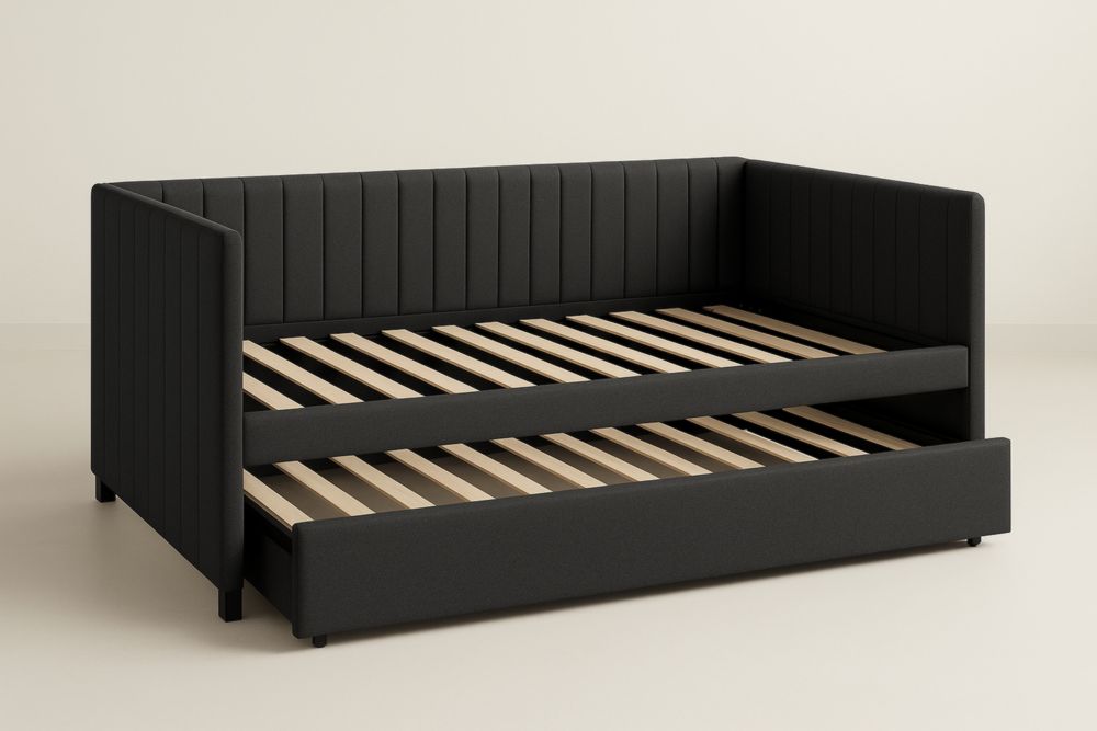 Divano Letto a Scomparsa Nero Tessuto 210x90x80 cm