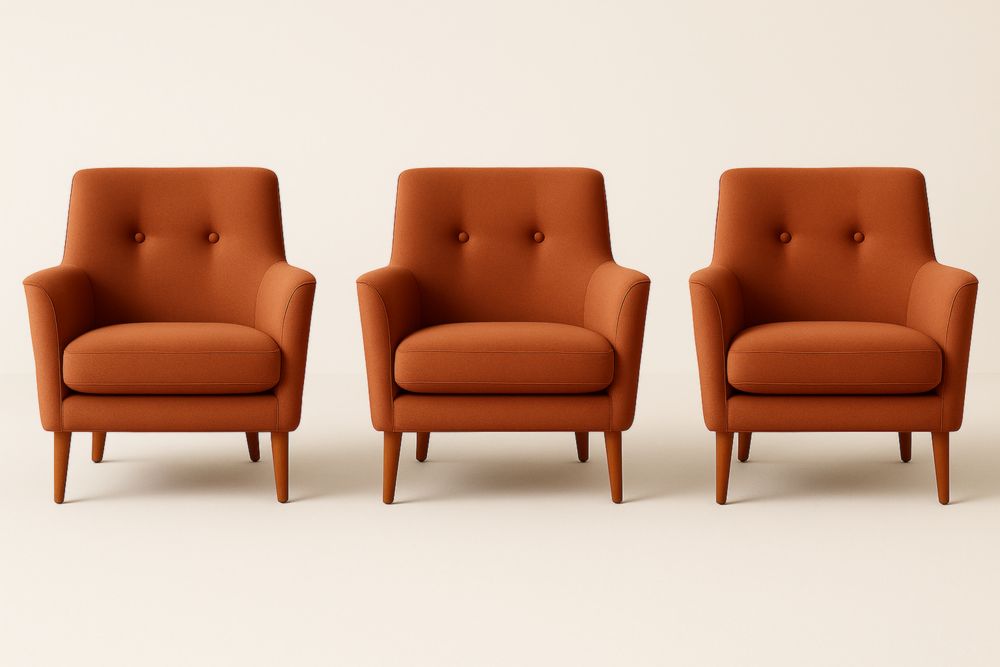 Set di tre poltrone in tessuto poliestere arancione