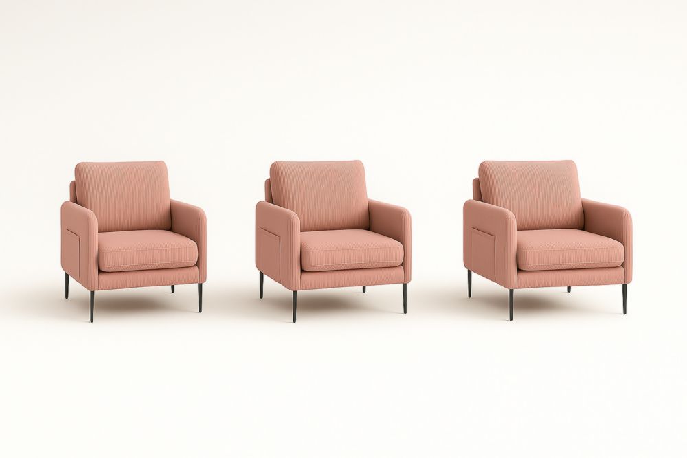 Set di 3 poltrone in tessuto con gambe in metallo rosa