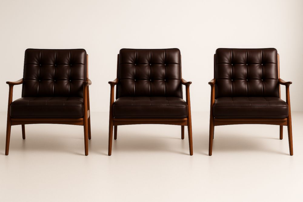 Set di 3 poltrone in pelle sintetica con struttura in legno