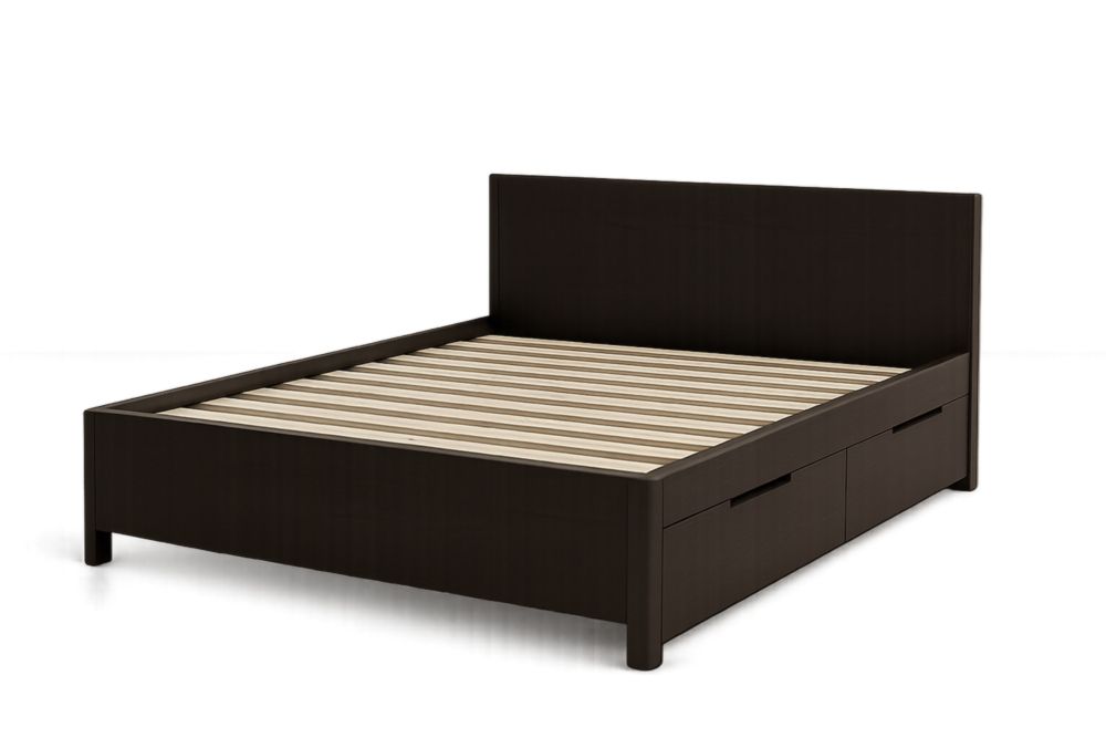Letto in legno scuro con cassetti 140x200 cm