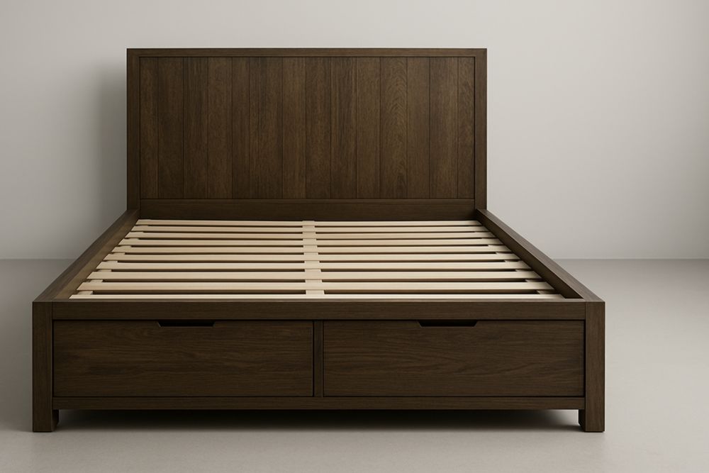 Letto Matrimoniale con Contenitore in Legno Marrone