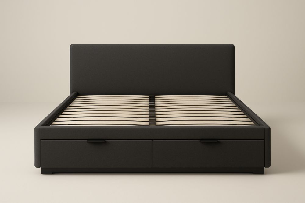 Letto Matrimoniale 160x200 Nero in Tessuto con Cassetti