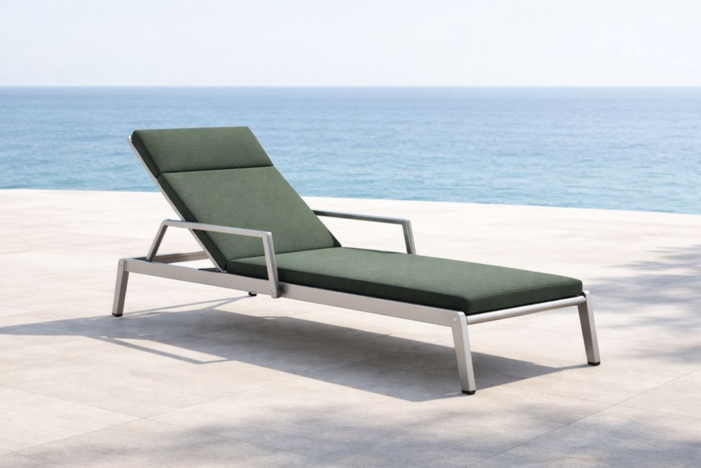 Chaise Longue Extérieure en Aluminium et Polyester Vert