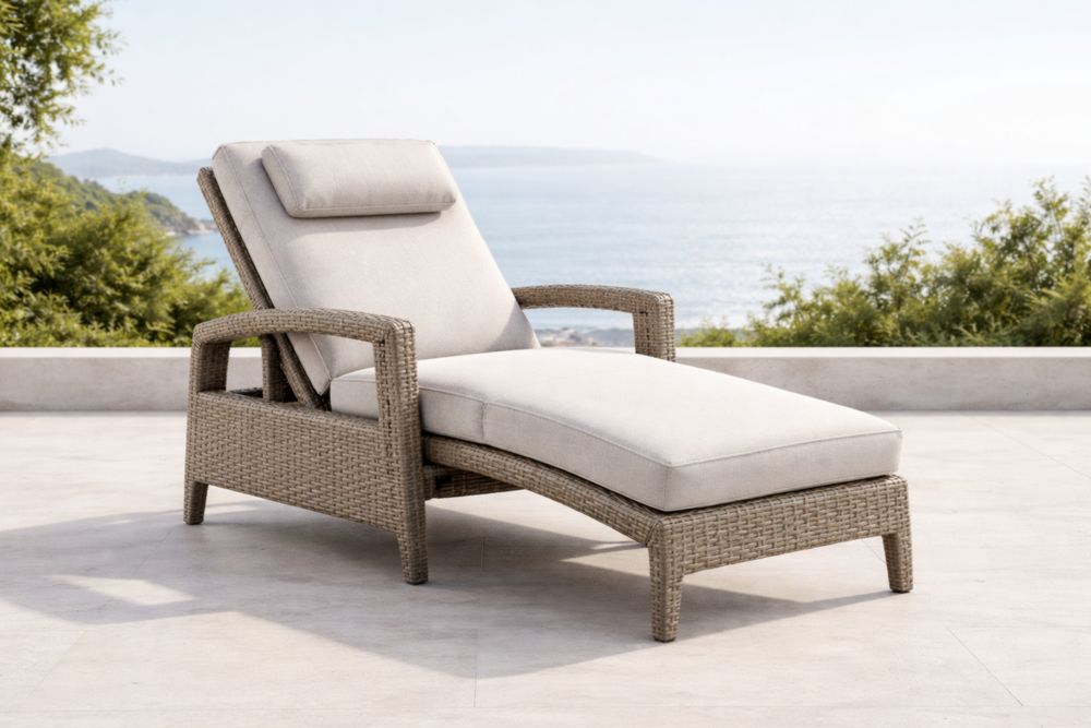 Chaise Longue en Résine Tressée Beige