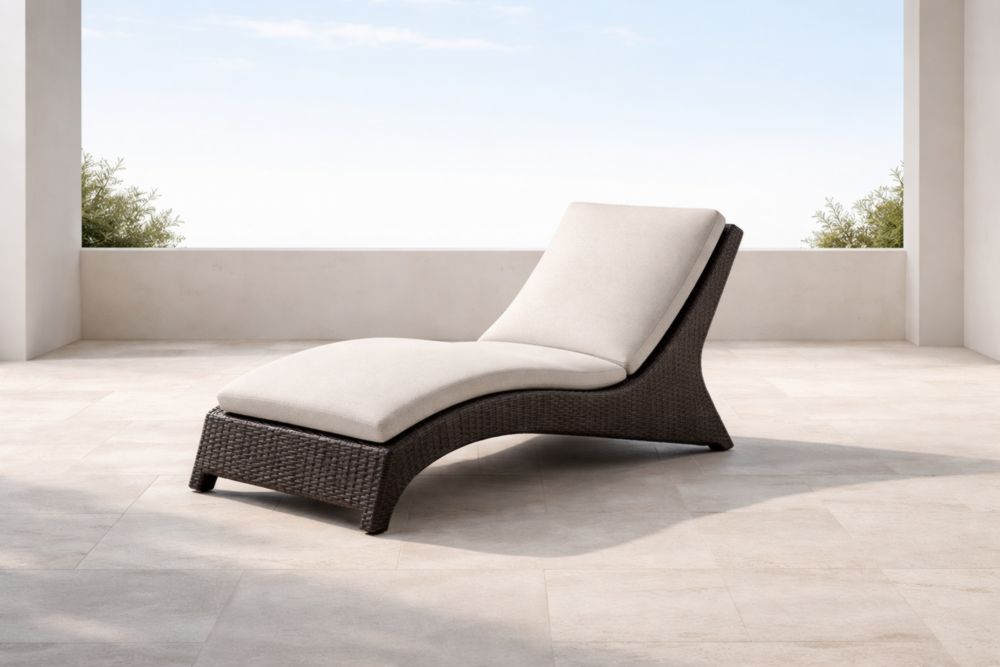 Chaise Longue en Résine Tressée avec Coussins en Polyester