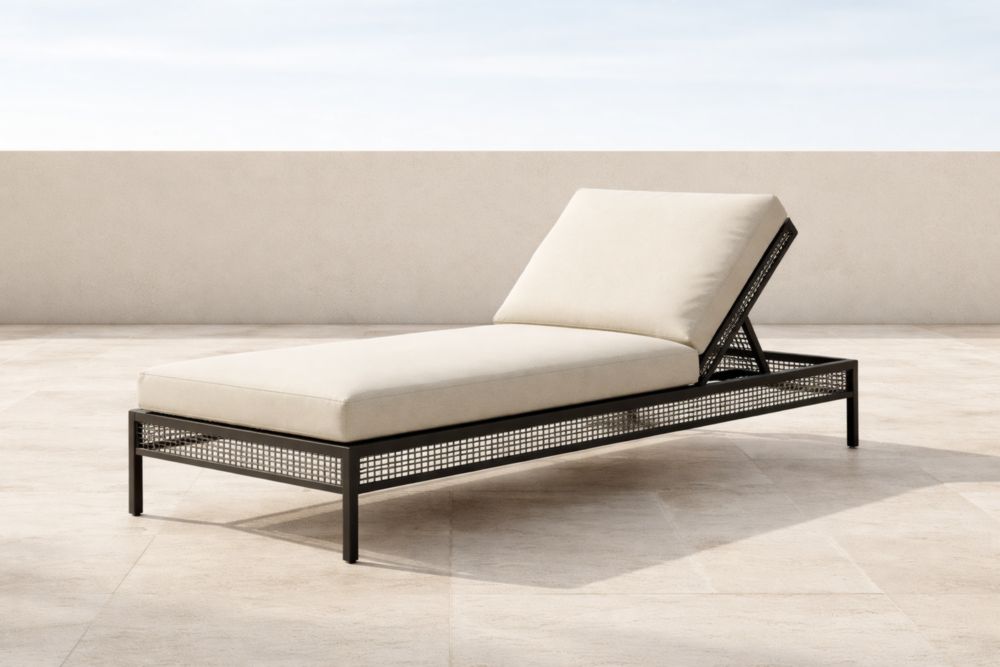 Chaise longue extérieure aluminium avec coussins beige