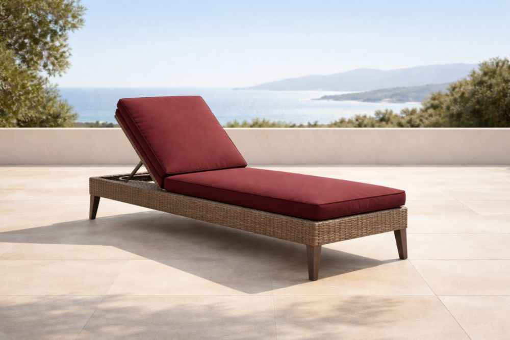 Chaise Longue de Jardin en Résine Tressée Rouge