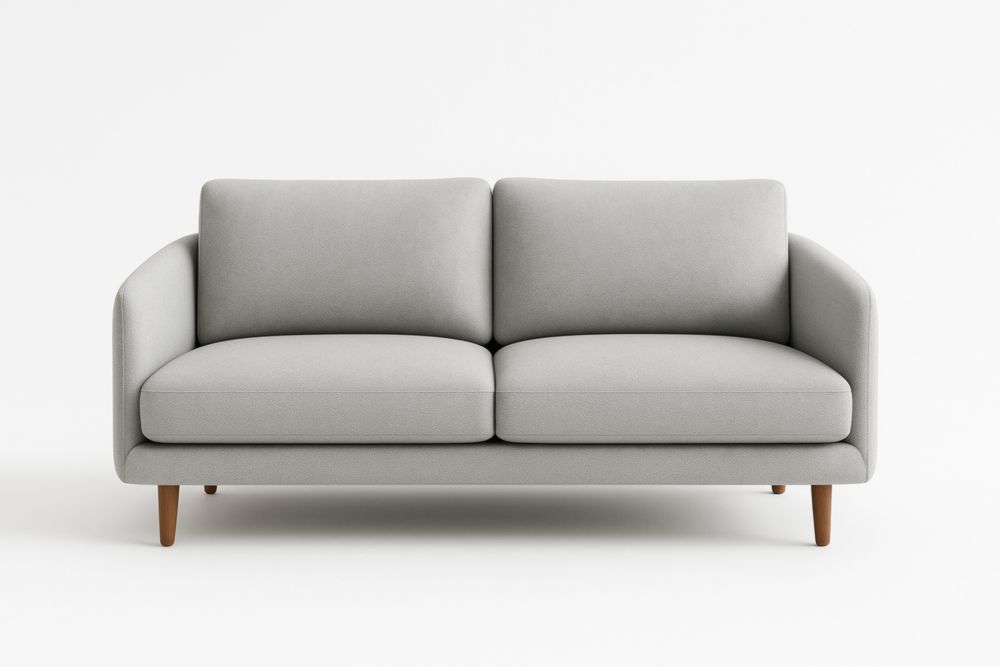 Canapé 2 Places Tissu Polyester Gris Pieds Bois Massif