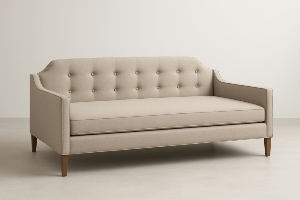 Canapé 3 Places Lin Beige avec Pieds en Bois massif