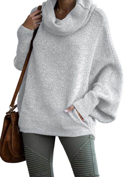 Women's Cowl Neck Batwing Sleeve Pullover Sweater