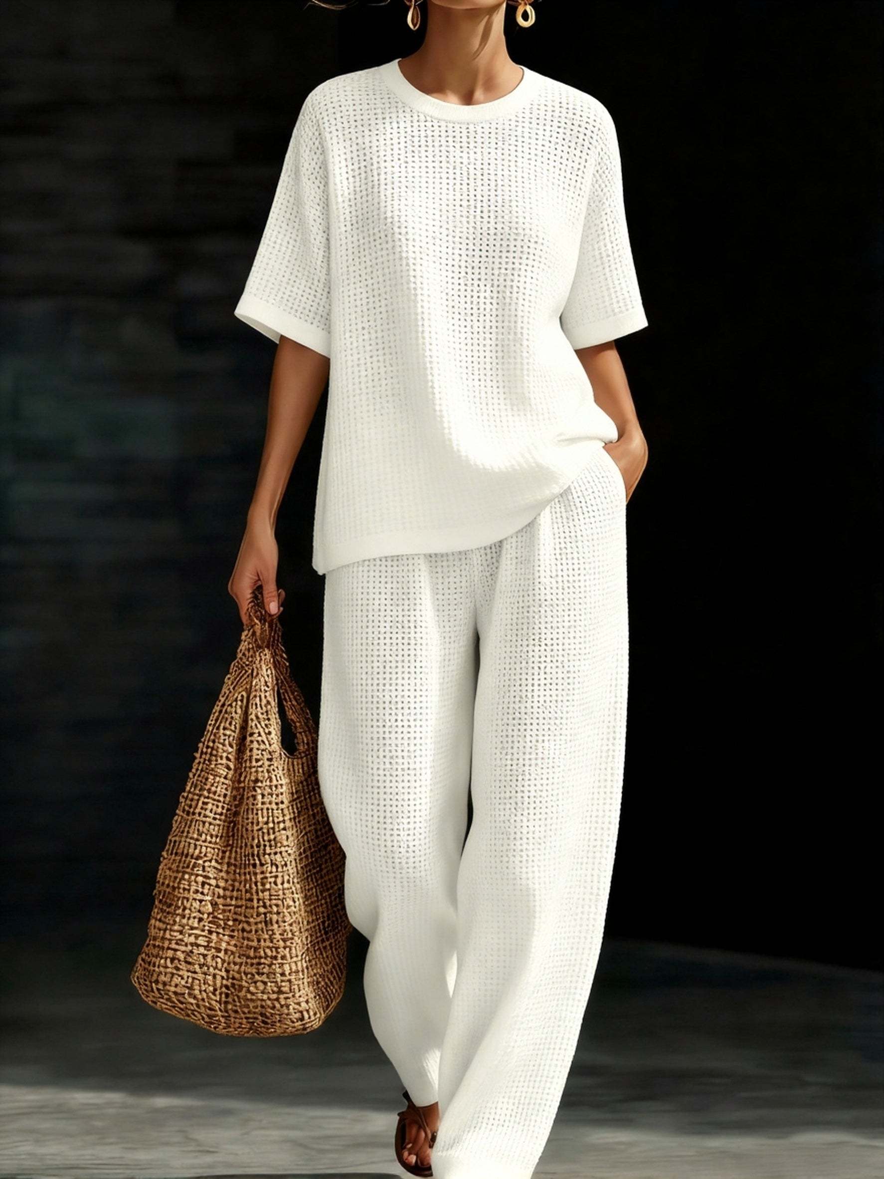 Women’s Crewneck Waffle Two-Piece Set