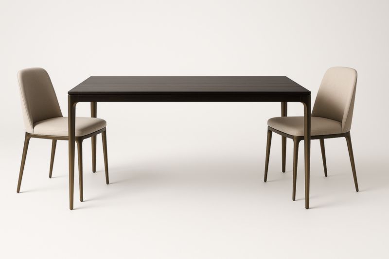 Table à manger en bois avec 2 chaises en tissu beige