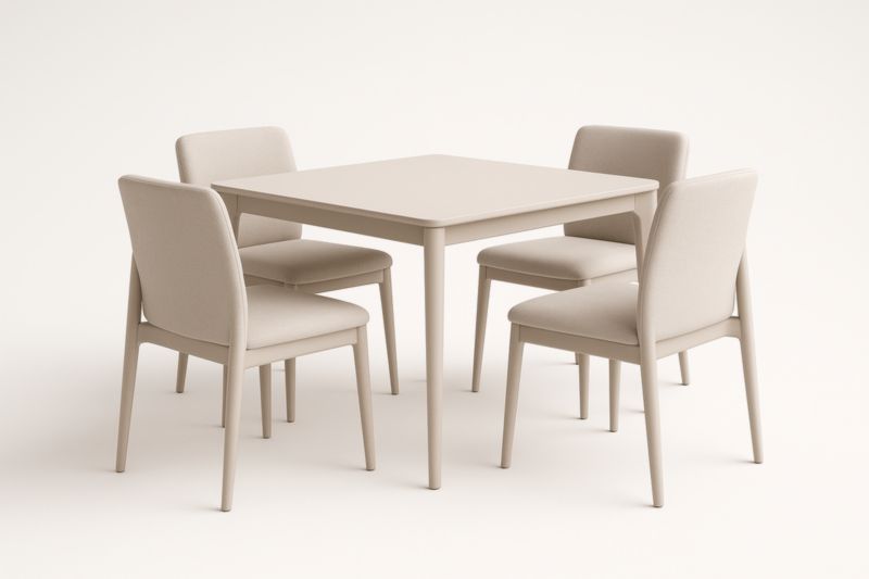 Table à manger carrée 4 places bois tissu Beige