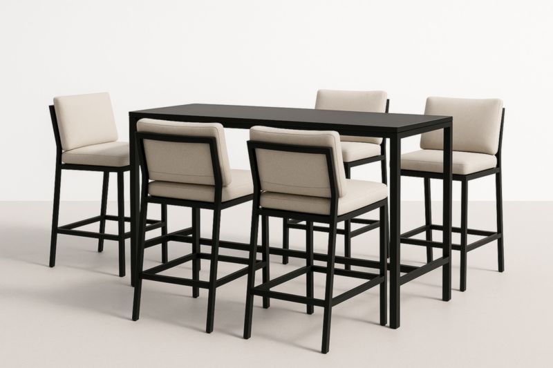 Ensemble Table Haute et 5 Tabourets en Acier et Tissu