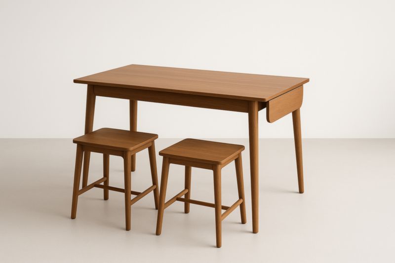 Table à manger en bois avec rallonge et 2 tabourets brun