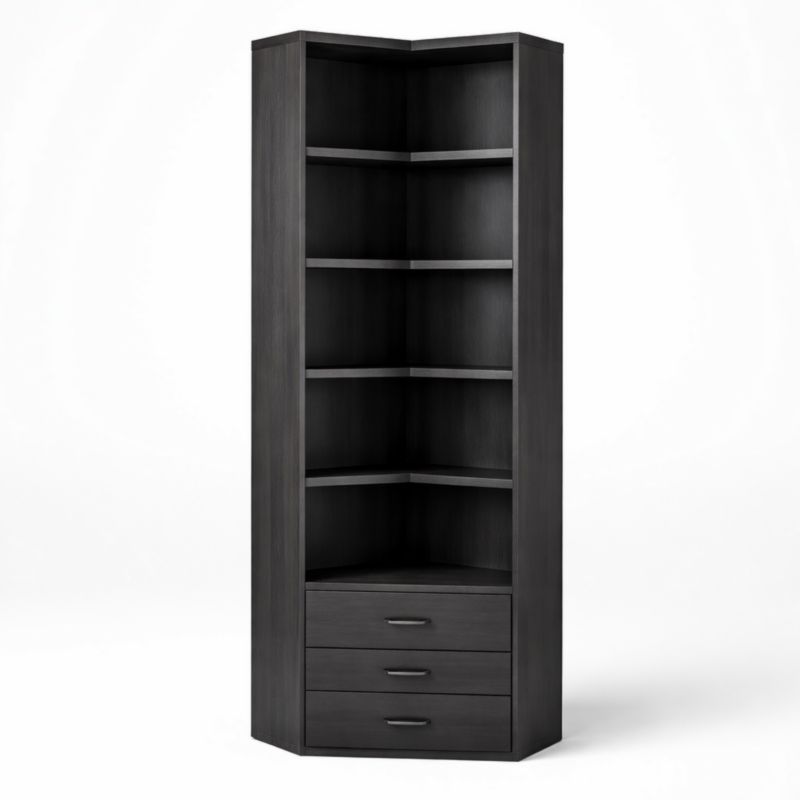 Bibliothèque d'angle en bois noir avec tiroir