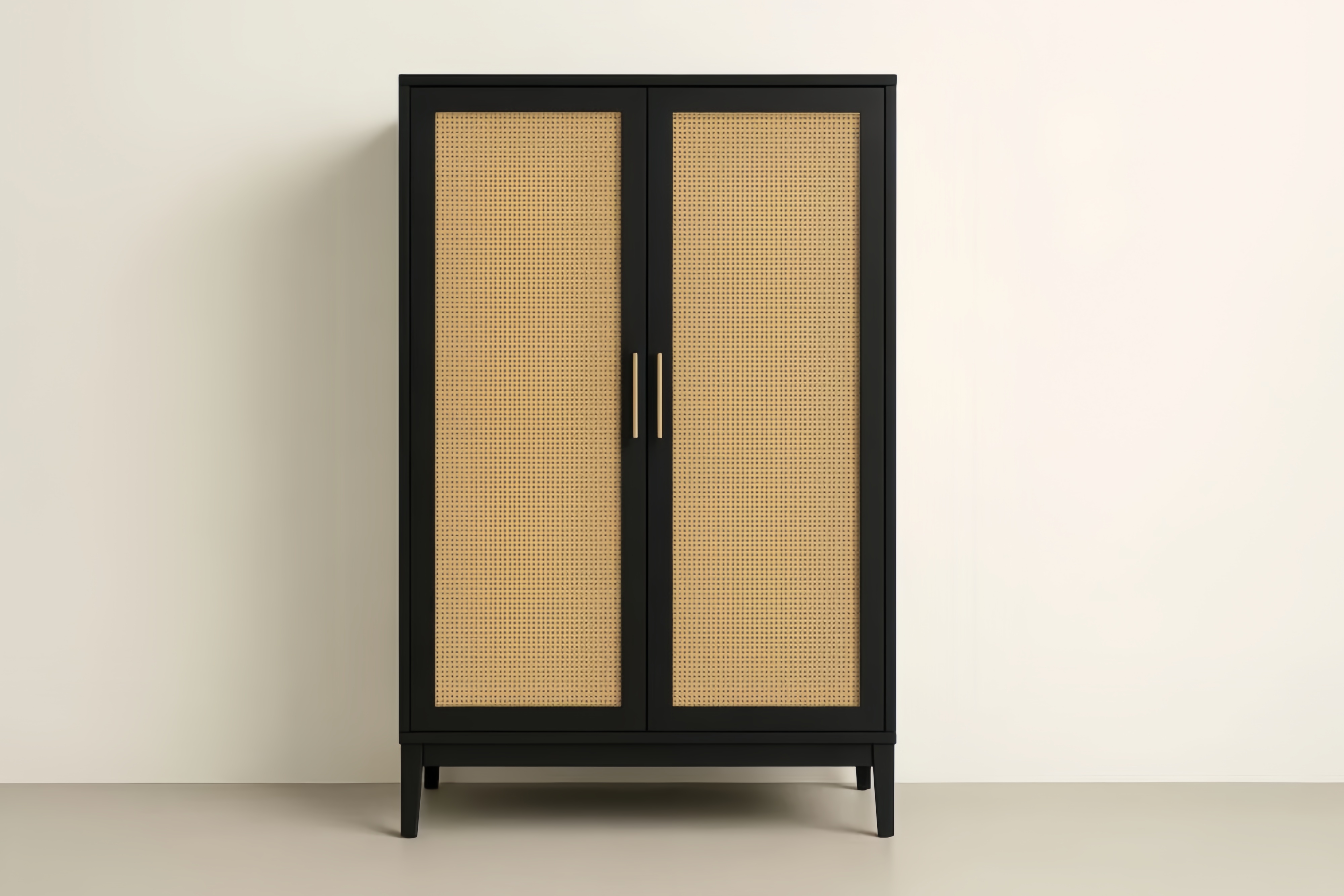 Armadio in Legno con Pannelli in Rattan 200x120x45 cm Nero