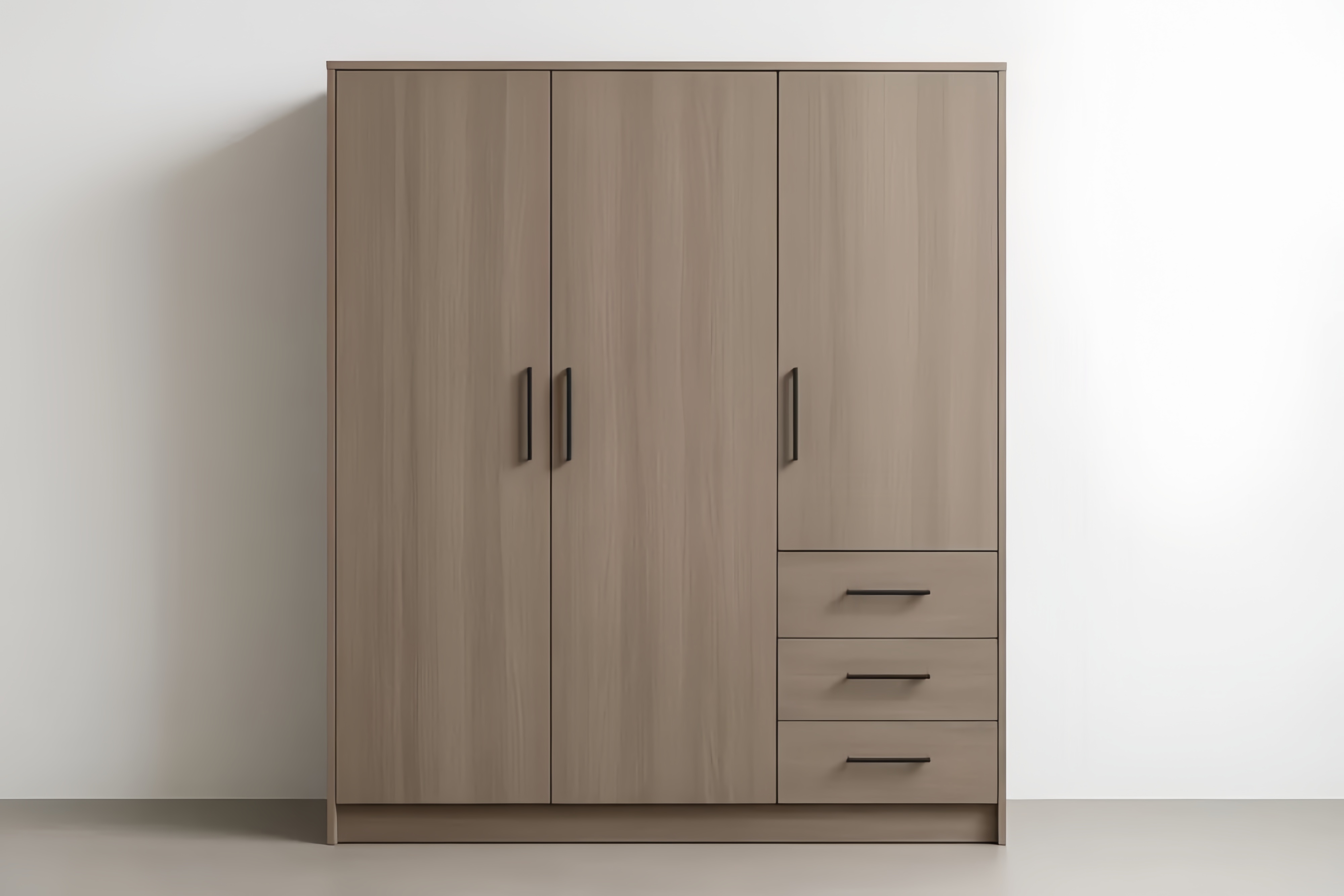 Armadio guardaroba 3 ante 3 cassetti in legno marrone 180x120x50 cm