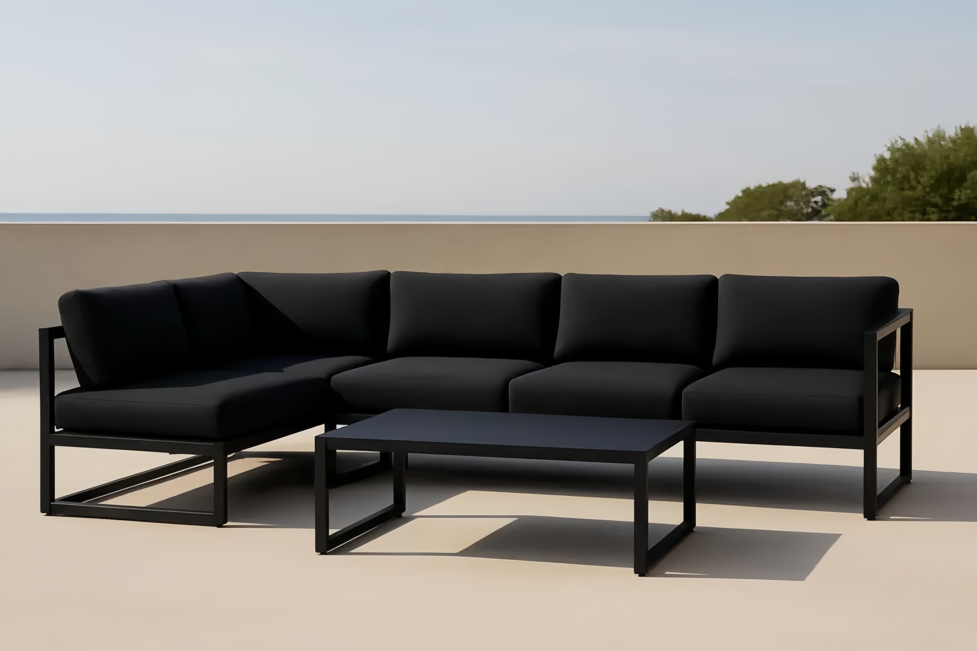 Divano ad angolo da esterno in alluminio con cuscini in poliestere