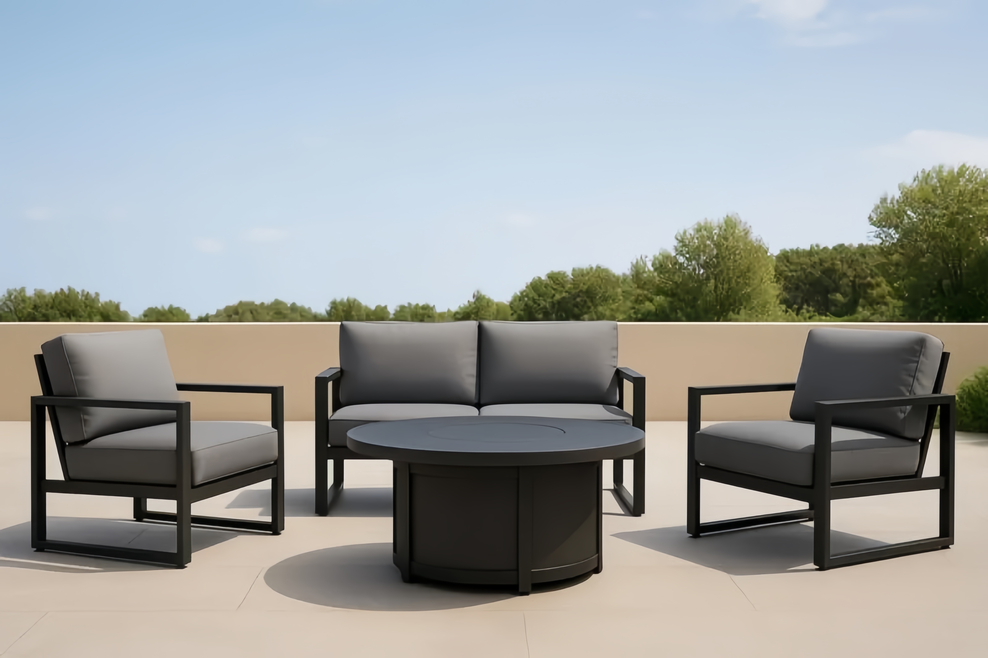 Set da Esterno in Alluminio con Seduta in Tessuto Grigio