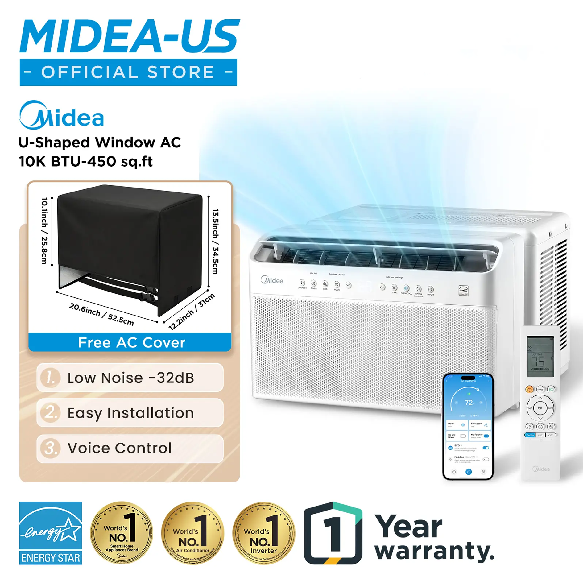 Midea 6K/8K/10K/12K BTU U Shaped Smart Inverter New Window Air Conditioner,  2026 version AC, Cools up to 450 Sq. Ft.,Ultra Quiet with Open Window Flexibility, Works with Alexa/Google Assistant, 35% Energy Savings, Remote Control