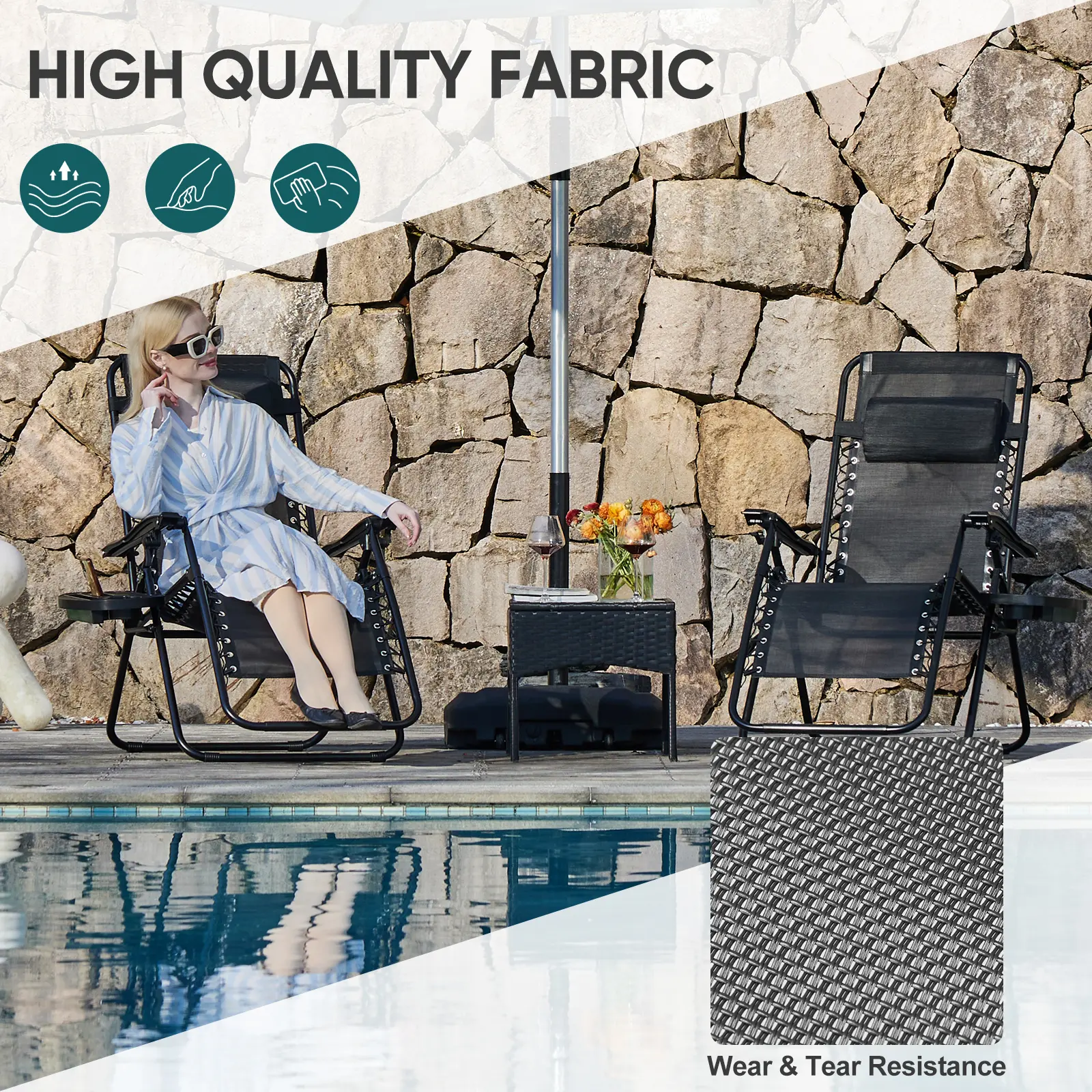 Set of 2 Zero Gravity Folding Lounge Chairs with Cup Holders & Adjustable Pillows