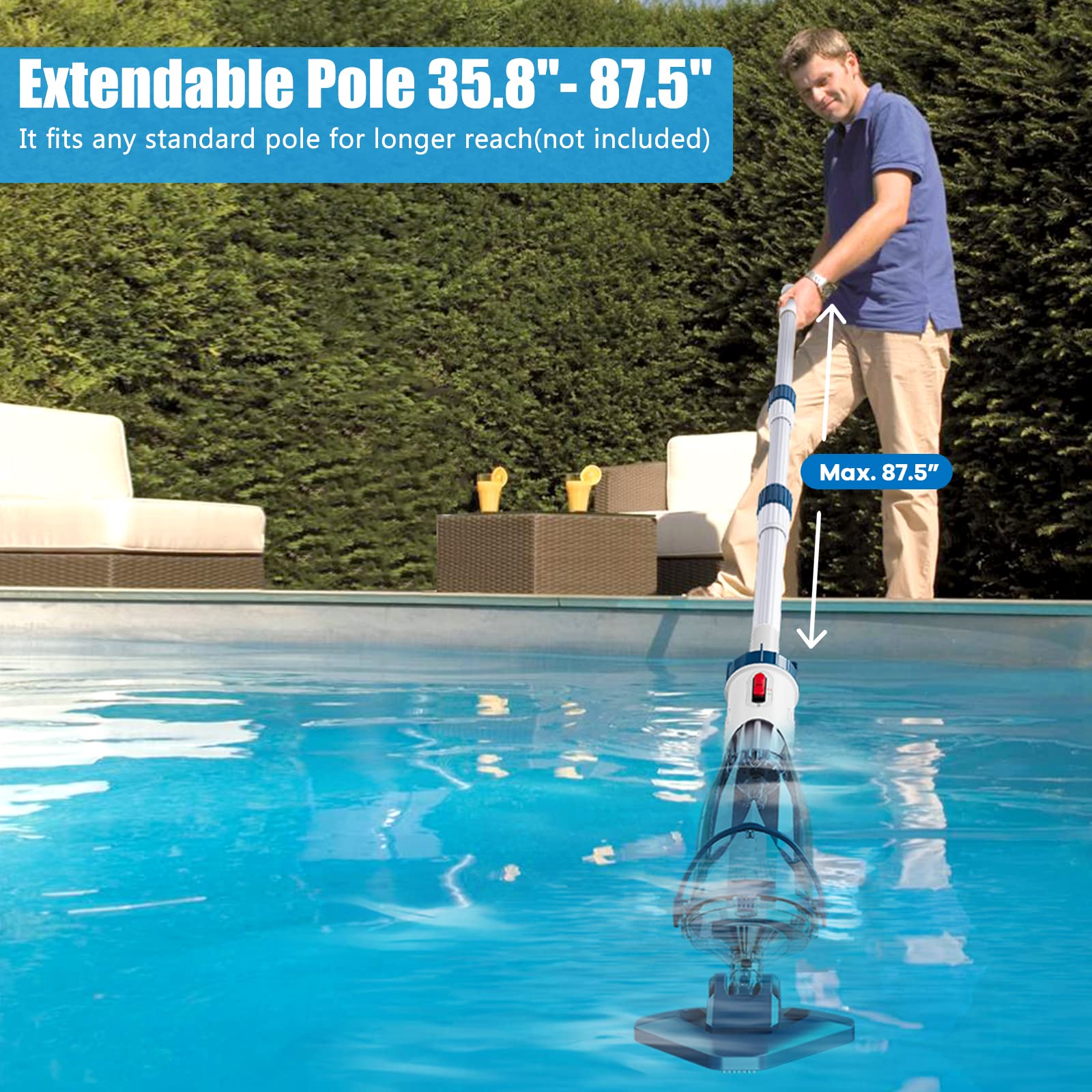【Spring Cleaning】Enhulk New Upgrade PC18 Pool Vacuum for Above Ground Pool with Telescopic Pole, Running time up to 1H, Handheld Design with Powerful Suction up to 18.5 gallon/min Ideal for Leaves, Debris