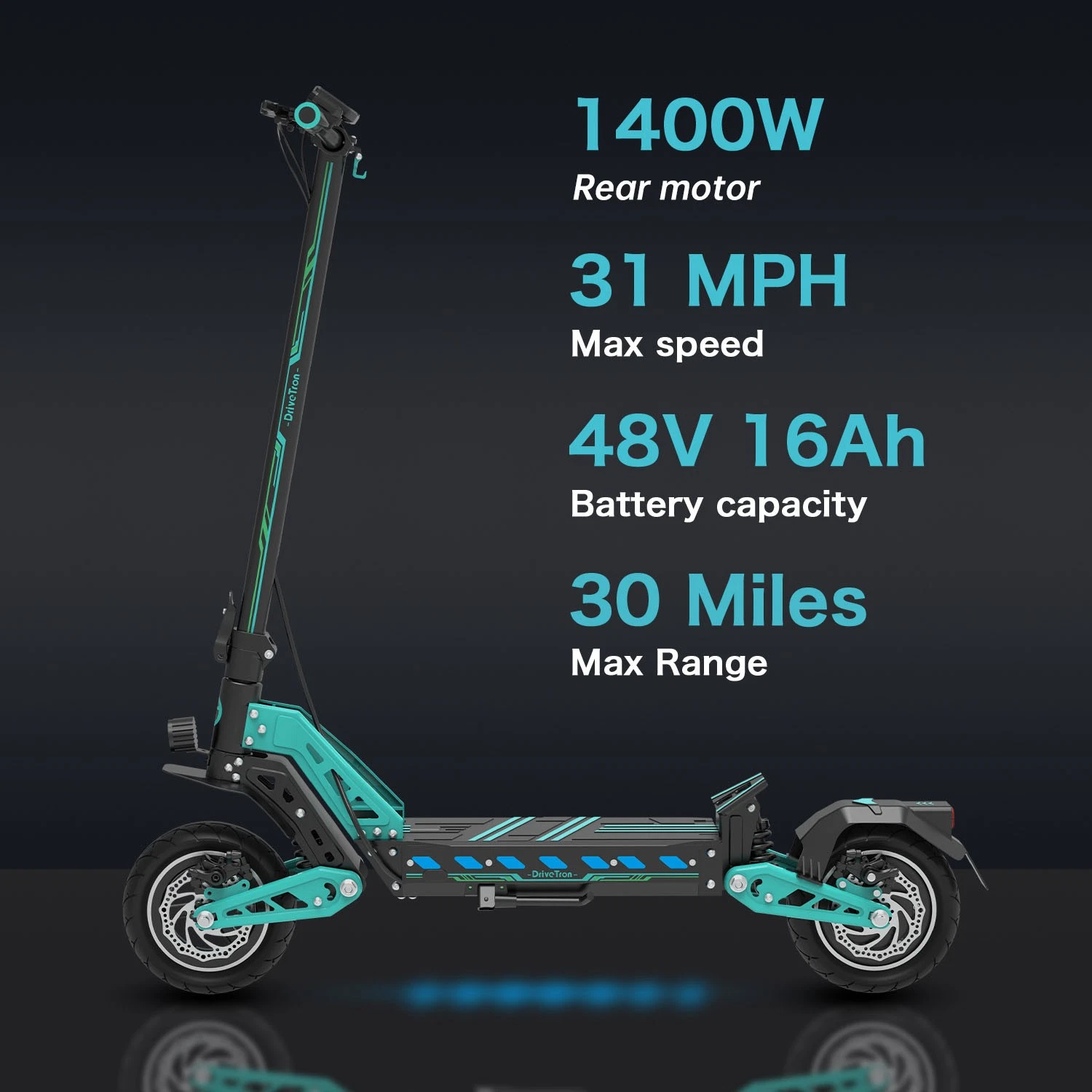 DT10 Electric Scooter 1400W 31 MPH 48V 16Ah Disc Brake Commuter Full Suspension