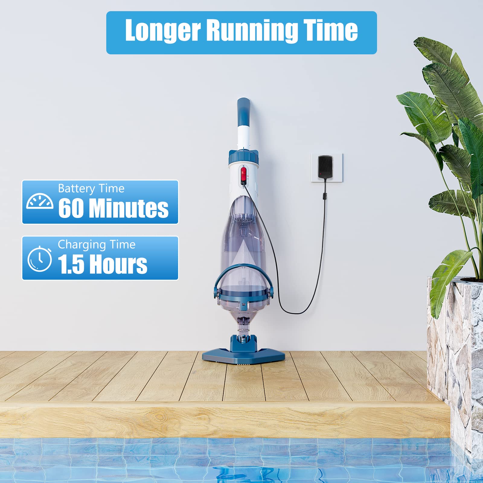 【Spring Cleaning】Enhulk New Upgrade PC18 Pool Vacuum for Above Ground Pool with Telescopic Pole, Running time up to 1H, Handheld Design with Powerful Suction up to 18.5 gallon/min Ideal for Leaves, Debris