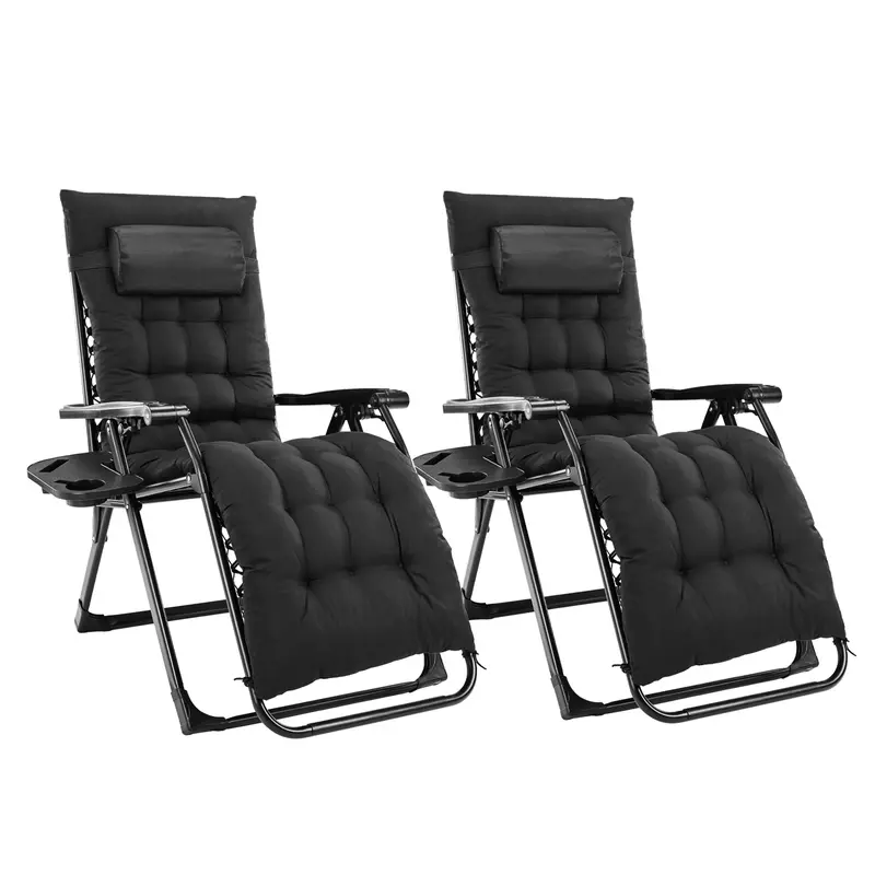 Set of 2 Zero Gravity Folding Lounge Chairs with Cup Holders & Adjustable Pillows