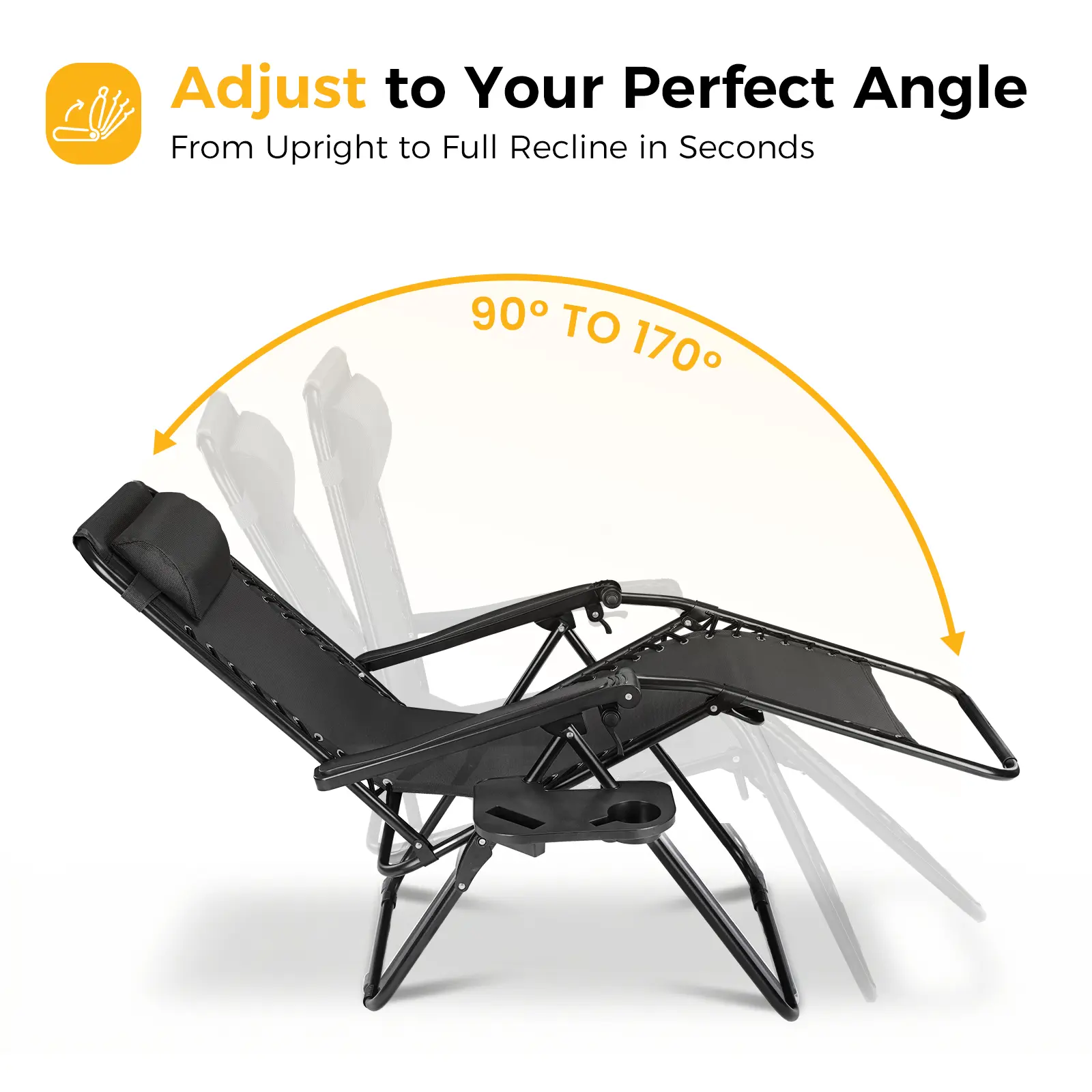 Set of 2 Zero Gravity Folding Lounge Chairs with Cup Holders & Adjustable Pillows