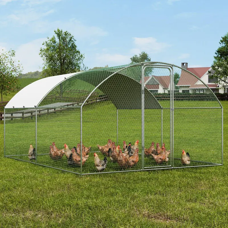VEVOR Large Metal Chicken Coop, 9.8x12.9x6.6 ft Walk in Chicken Run for Yard with Waterproof Cover, Doom Roof Hen House with Security Lock for Outdoor and Backyard, Farm, Duck Rabbit Cage Poultry Pen