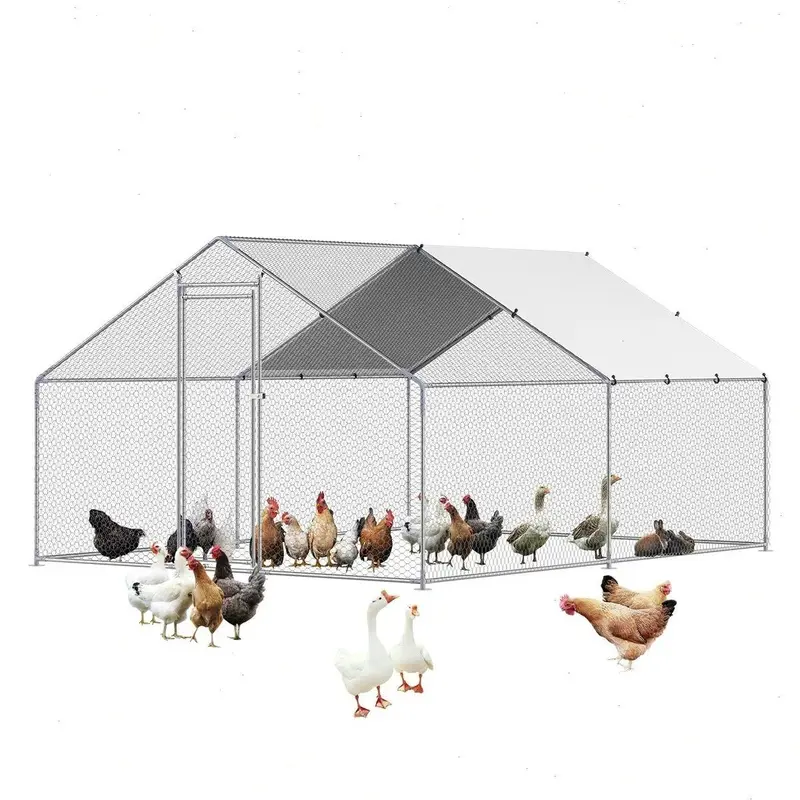 VEVOR Large Metal Chicken Coop, 9.8x12.9x6.6 ft Walk in Chicken Run for Yard with Waterproof Cover, Doom Roof Hen House with Security Lock for Outdoor and Backyard, Farm, Duck Rabbit Cage Poultry Pen