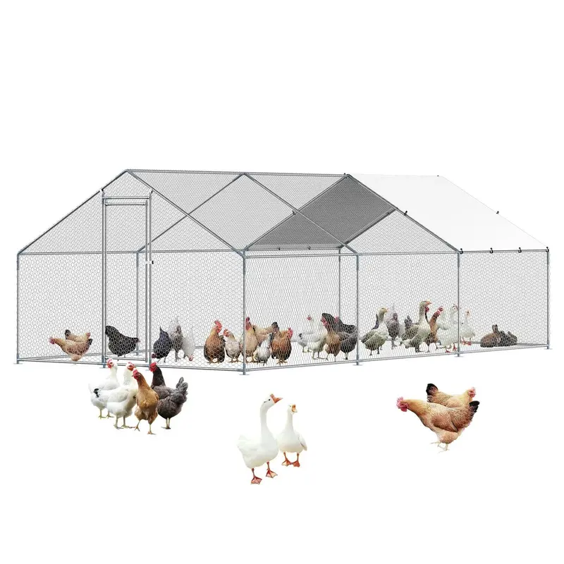 VEVOR Large Metal Chicken Coop, 9.8x12.9x6.6 ft Walk in Chicken Run for Yard with Waterproof Cover, Doom Roof Hen House with Security Lock for Outdoor and Backyard, Farm, Duck Rabbit Cage Poultry Pen