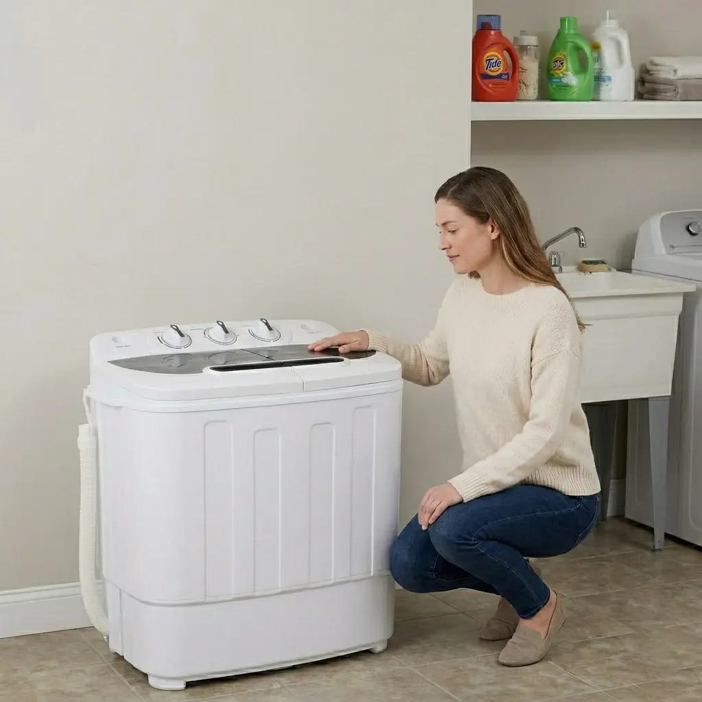 Mini Small Size Portable Twin Tube Single Bucket Washing Machine – Compact Washer and Spin Dryer 