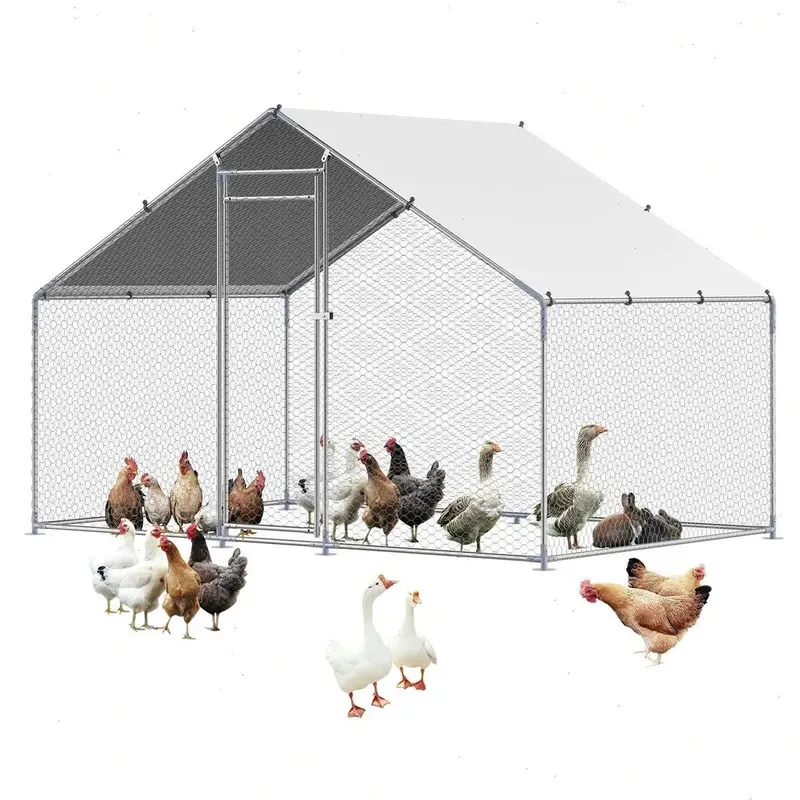 VEVOR Large Metal Chicken Coop, 9.8x12.9x6.6 ft Walk in Chicken Run for Yard with Waterproof Cover, Doom Roof Hen House with Security Lock for Outdoor and Backyard, Farm, Duck Rabbit Cage Poultry Pen