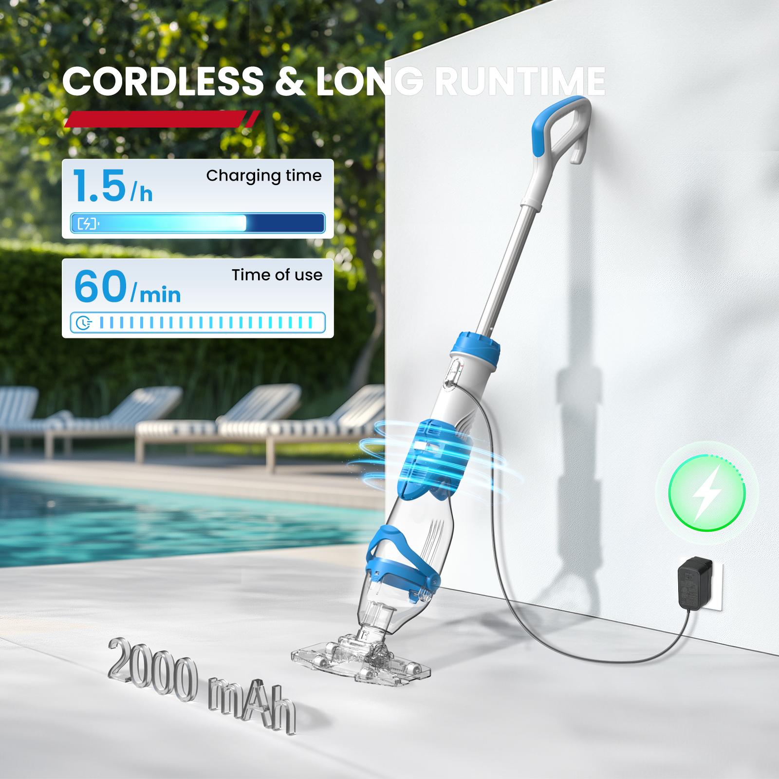 【Spring Cleaning】Enhulk New Upgrade PC18 Pool Vacuum for Above Ground Pool with Telescopic Pole, Running time up to 1H, Handheld Design with Powerful Suction up to 18.5 gallon/min Ideal for Leaves, Debris