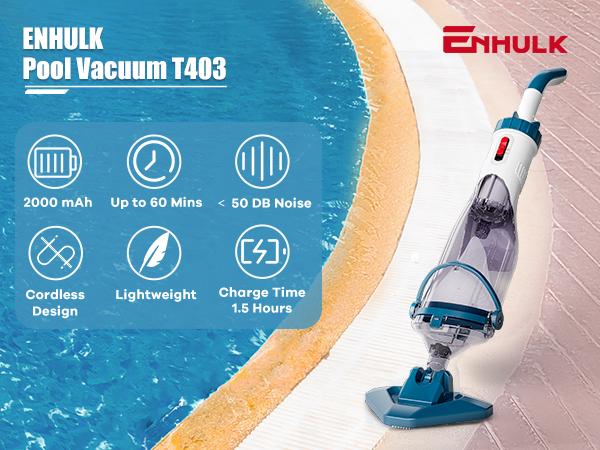 【Spring Cleaning】Enhulk New Upgrade PC18 Pool Vacuum for Above Ground Pool with Telescopic Pole, Running time up to 1H, Handheld Design with Powerful Suction up to 18.5 gallon/min Ideal for Leaves, Debris