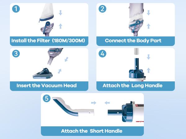 【Spring Cleaning】Enhulk New Upgrade PC18 Pool Vacuum for Above Ground Pool with Telescopic Pole, Running time up to 1H, Handheld Design with Powerful Suction up to 18.5 gallon/min Ideal for Leaves, Debris
