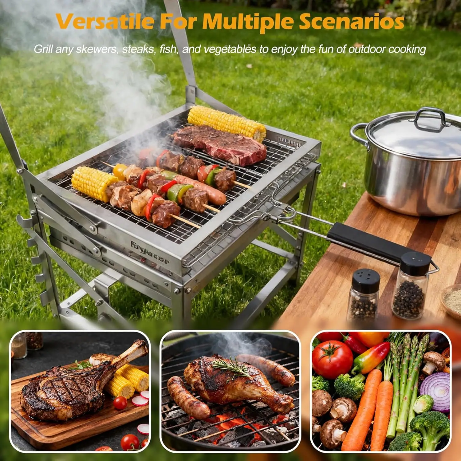 Portable AresCart™ Charcoal Grill with easy cleanup and adjustable heat control.